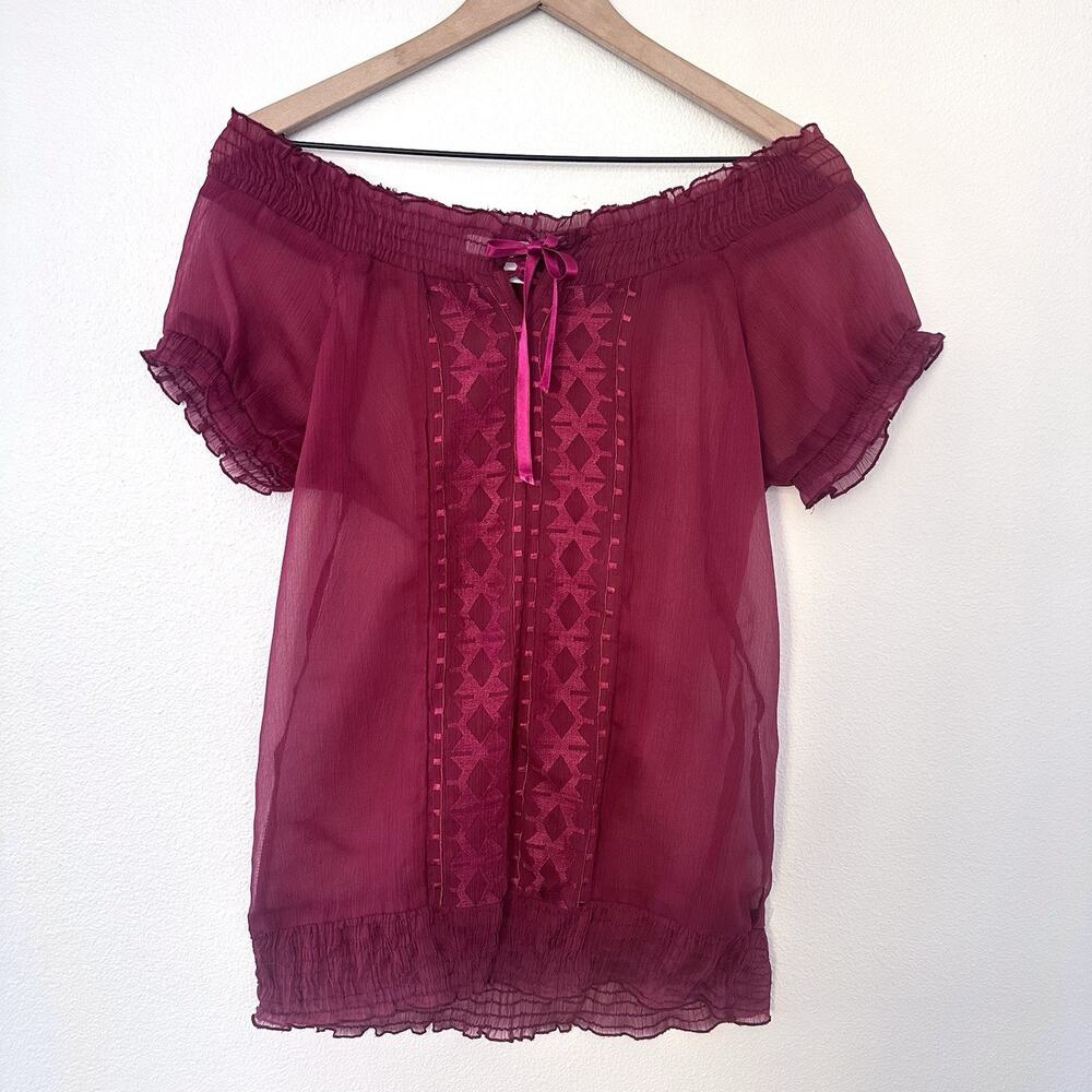 Vintage Y2K Charlotte Russe Sheer Embroidered Top Sz S Ren faire Boho Cottage